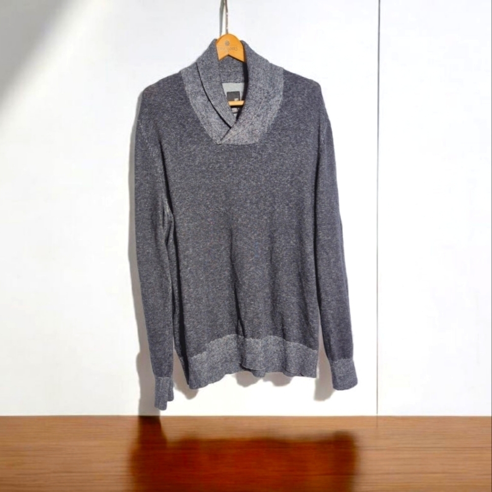 J.Ferrar Gray Shawl Collar Sweater Cotton Poly Viscose Wool Blend Sz XL